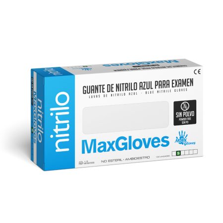 GUANTE NITRILO AZUL SIN POLVO Max Gloves