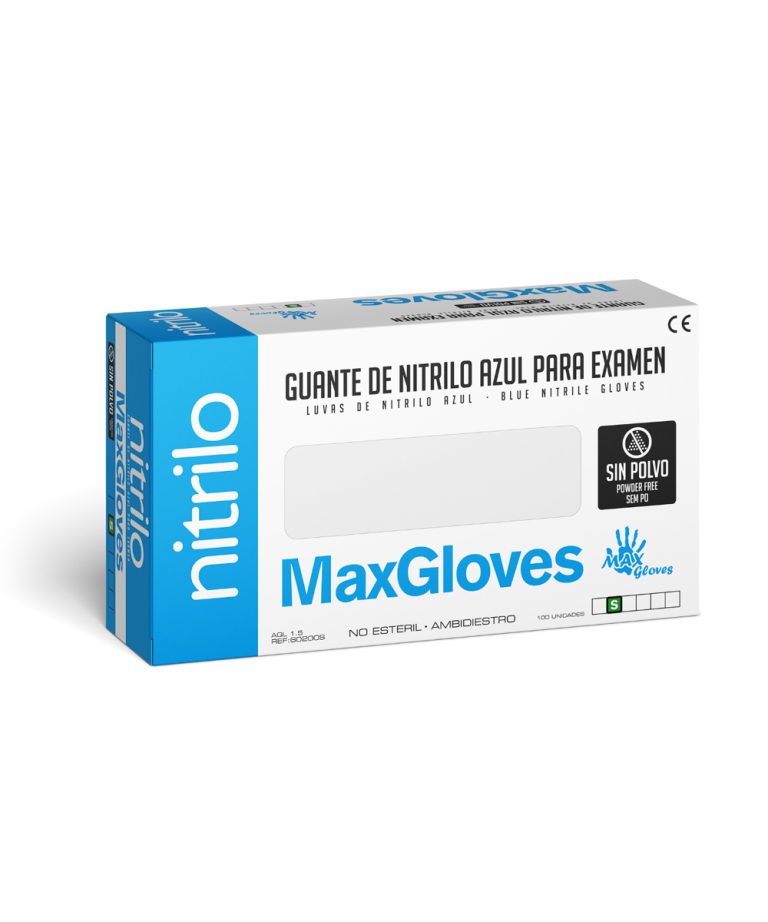 GUANTE NITRILO AZUL SIN POLVO Max Gloves
