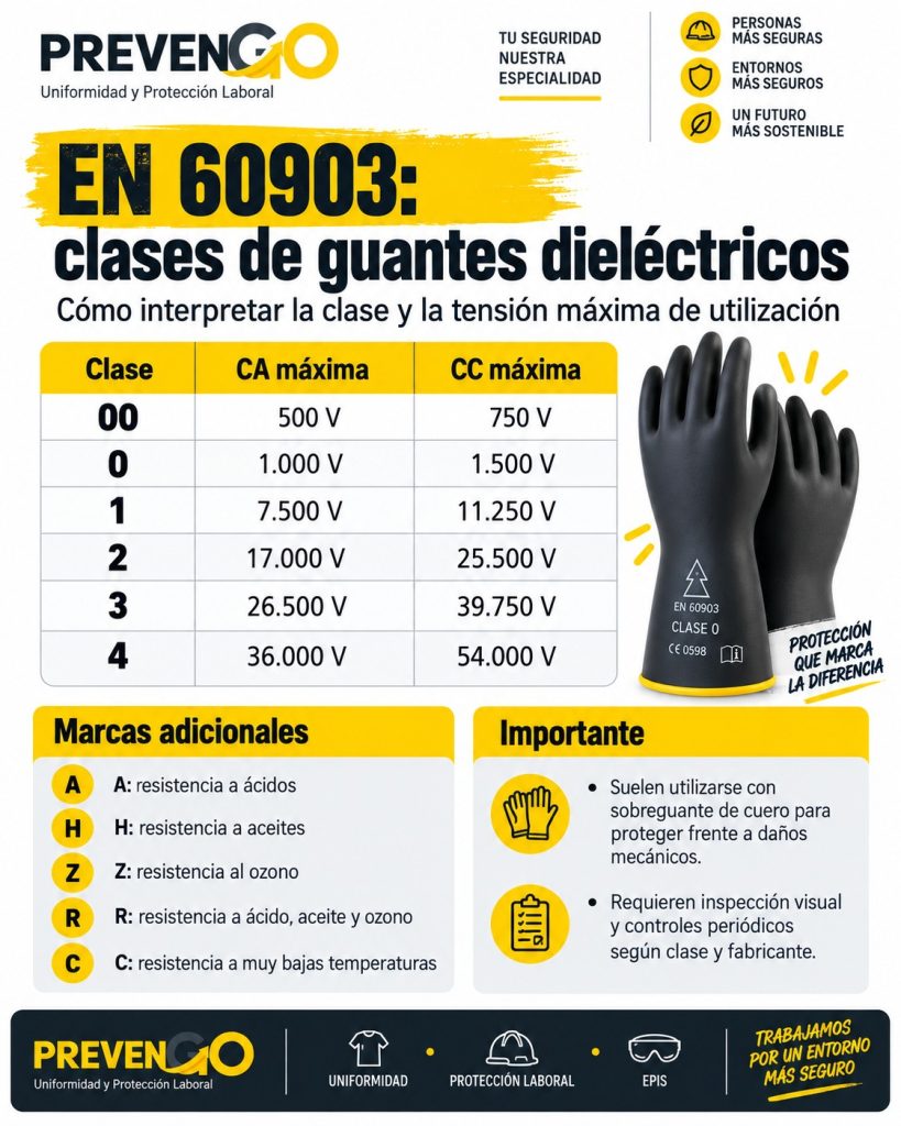 Clases EN 60903 de guantes dieléctricos para protección frente al riesgo eléctrico
