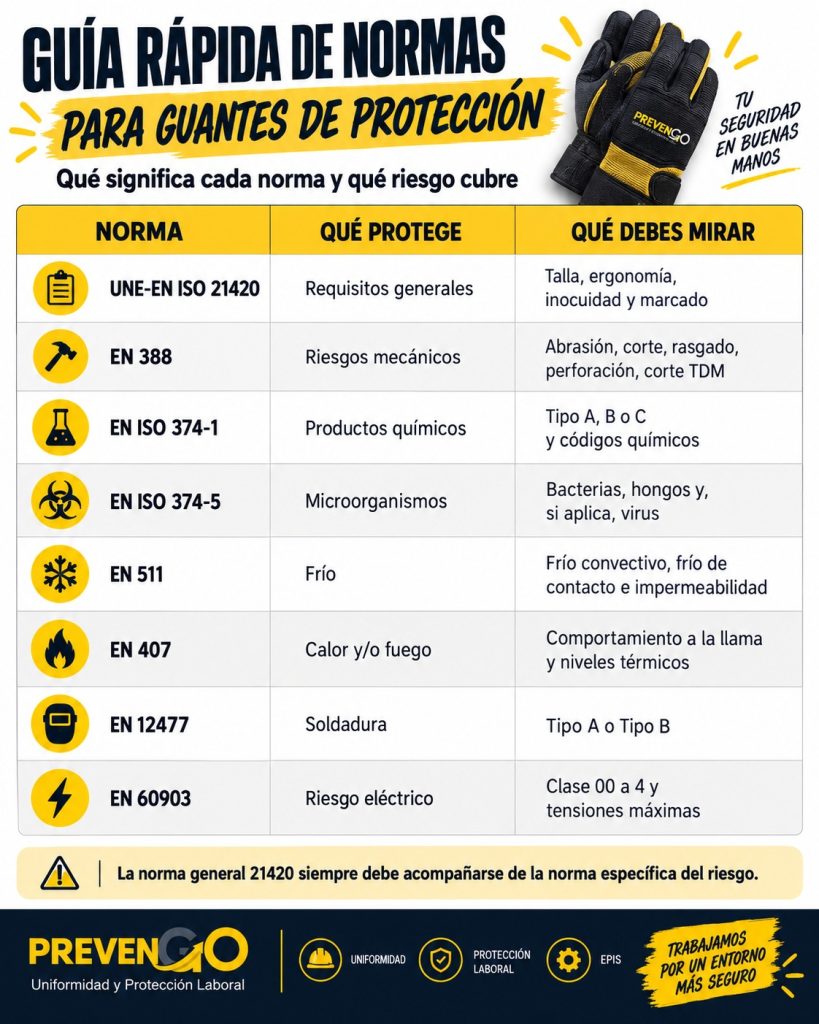 Guía de normas para guantes de protección EN 388, EN 374, EN 407, EN 511 y EN 60903