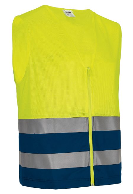 Chaleco ligero bicolor de alta visibilidad Valento SHELL amarillo flúor-azul marino orión