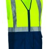 Chaleco bicolor de alta visibilidad con bolsillos Valento WULIK amarillo flúor-azul marino orión