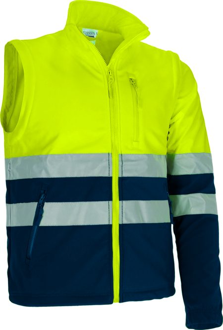 Chaqueta softshell desmontable de alta visibilidad Valento BRAMPTON amarillo flúor-azul marino orión