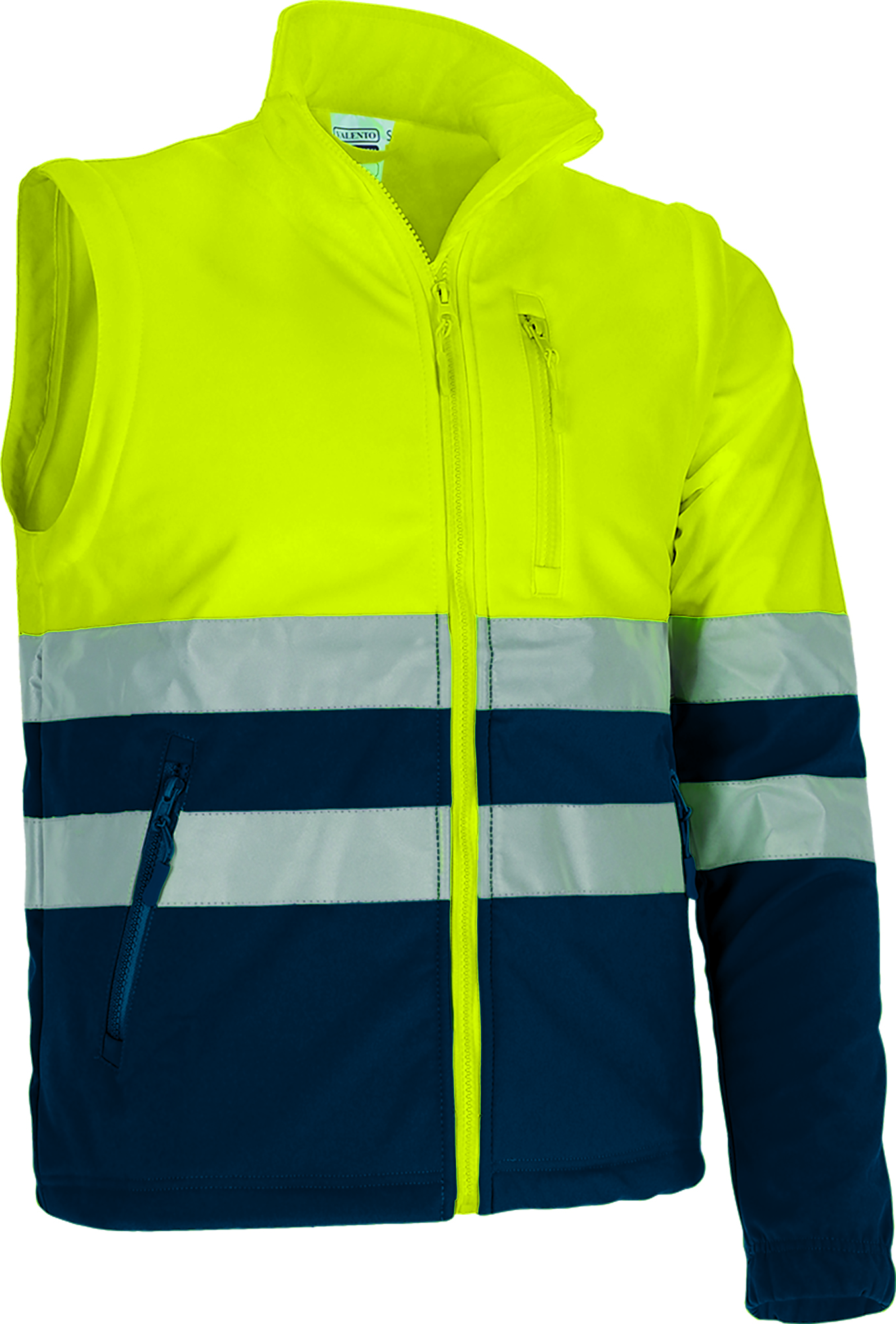 Chaqueta softshell desmontable de alta visibilidad Valento BRAMPTON amarillo flúor-azul marino orión