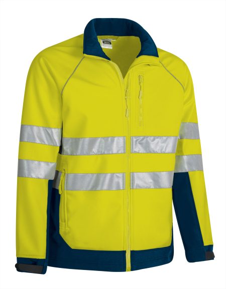 Chaqueta softshell de alta visibilidad Valento TACOMA amarillo flúor-azul marino orión