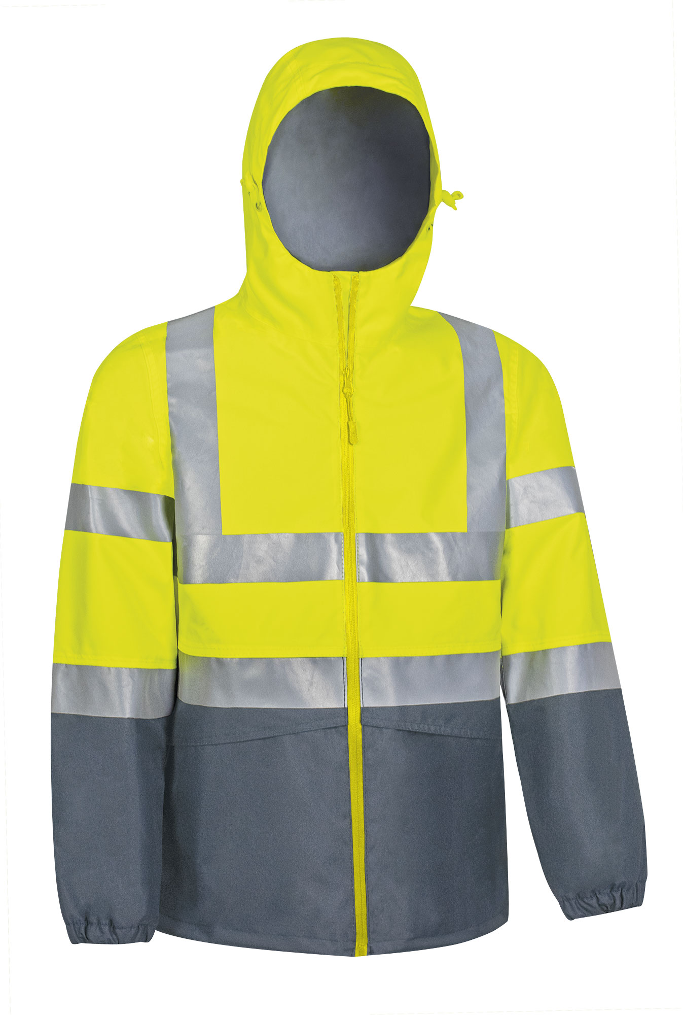 Chaqueta impermeable de alta visibilidad Valento TORNADO amarillo flúor-gris cemento