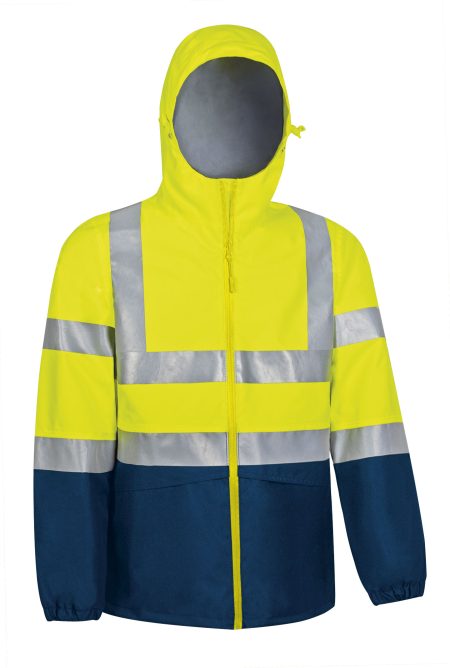 Chaqueta impermeable de alta visibilidad Valento TORNADO amarillo flúor-azul marino orión