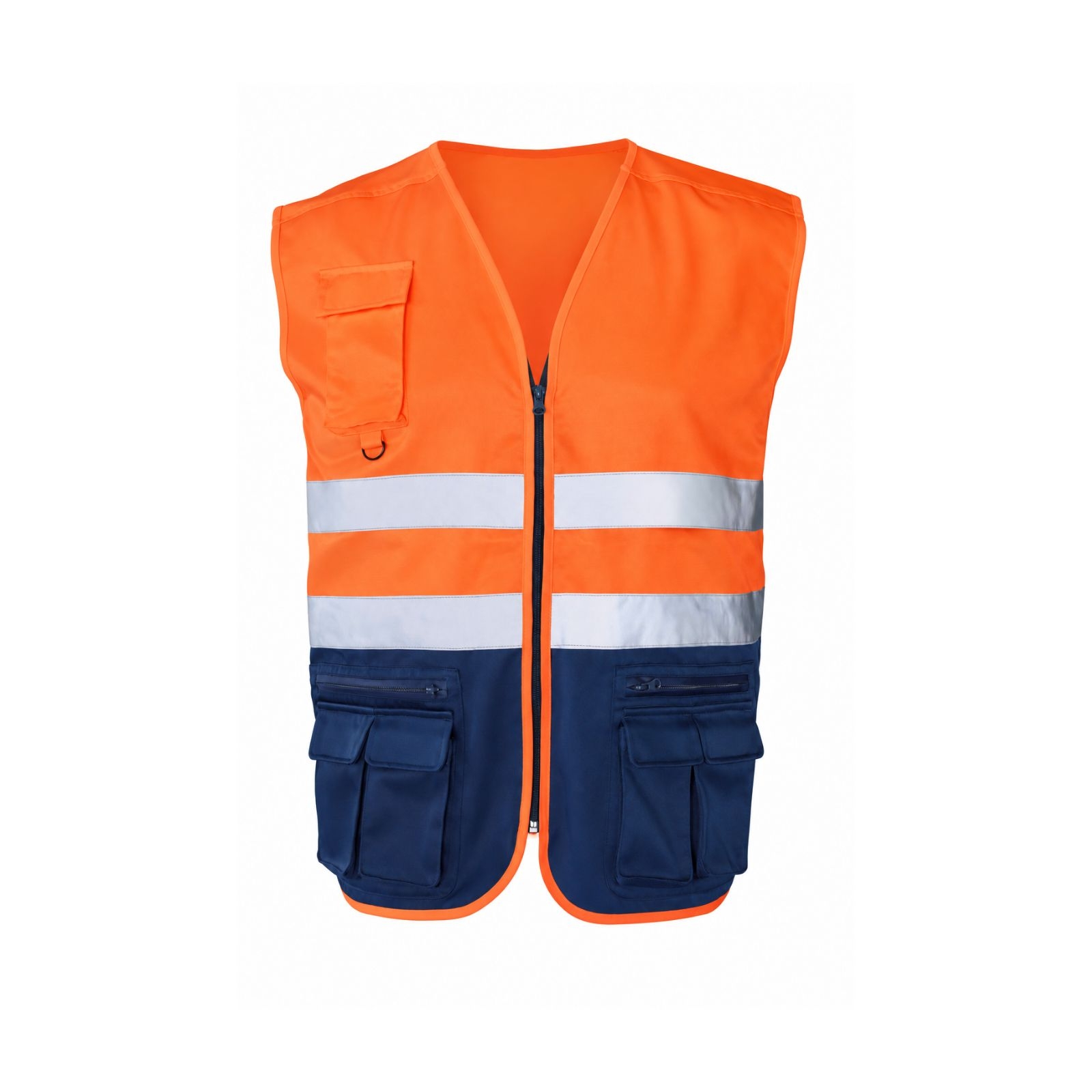 Chaleco Seana FLUO marino y naranja flúor con bandas reflectantes