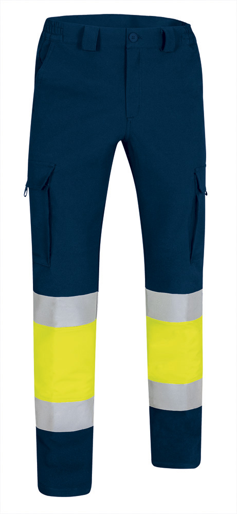 Pantalón bielástico de alta visibilidad Valento RIGEL amarillo flúor-azul marino orión