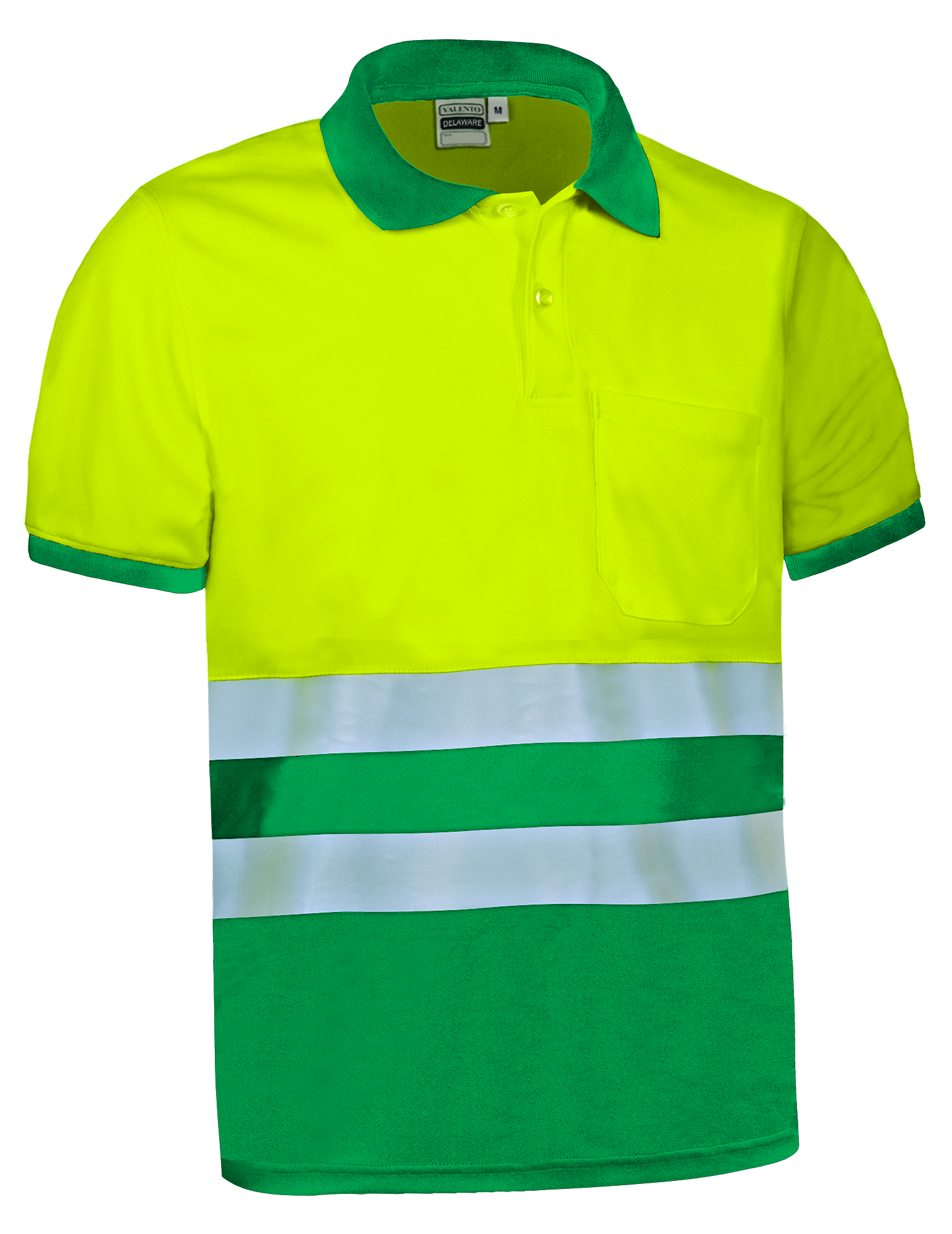 Polo bicolor de alta visibilidad Valento DELAWARE amarillo flúor-verde amazonas