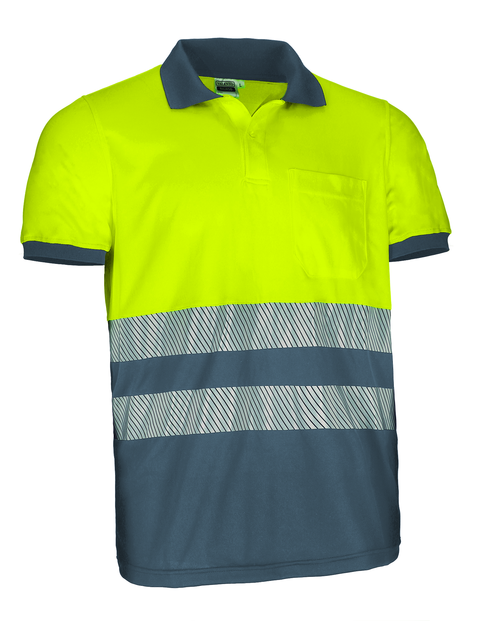 Polo bicolor de alta visibilidad Valento THURSO amarillo flúor-gris cemento