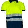 Polo bicolor de alta visibilidad Valento THURSO amarillo flúor-azul marino orión