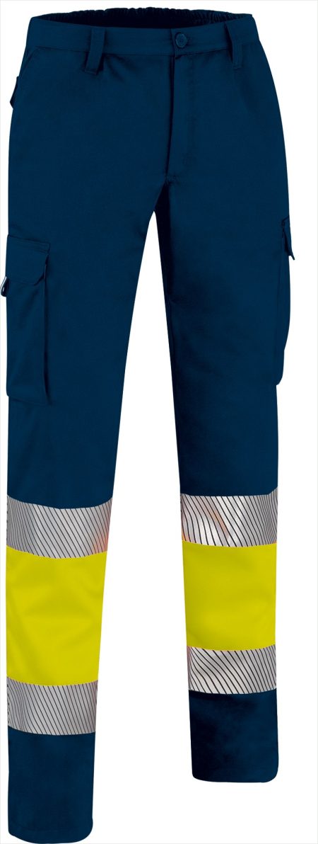 Pantalón elástico de alta visibilidad Valento BUDAPEST amarillo flúor-azul marino orión