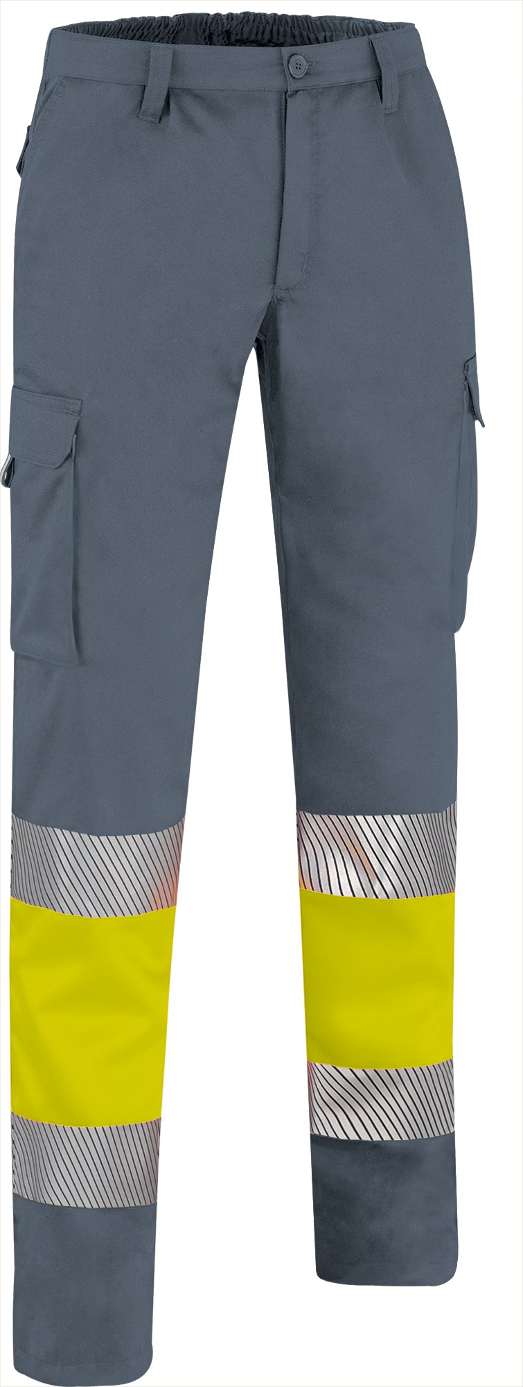 Pantalón elástico de alta visibilidad Valento BUDAPEST amarillo flúor-gris cemento