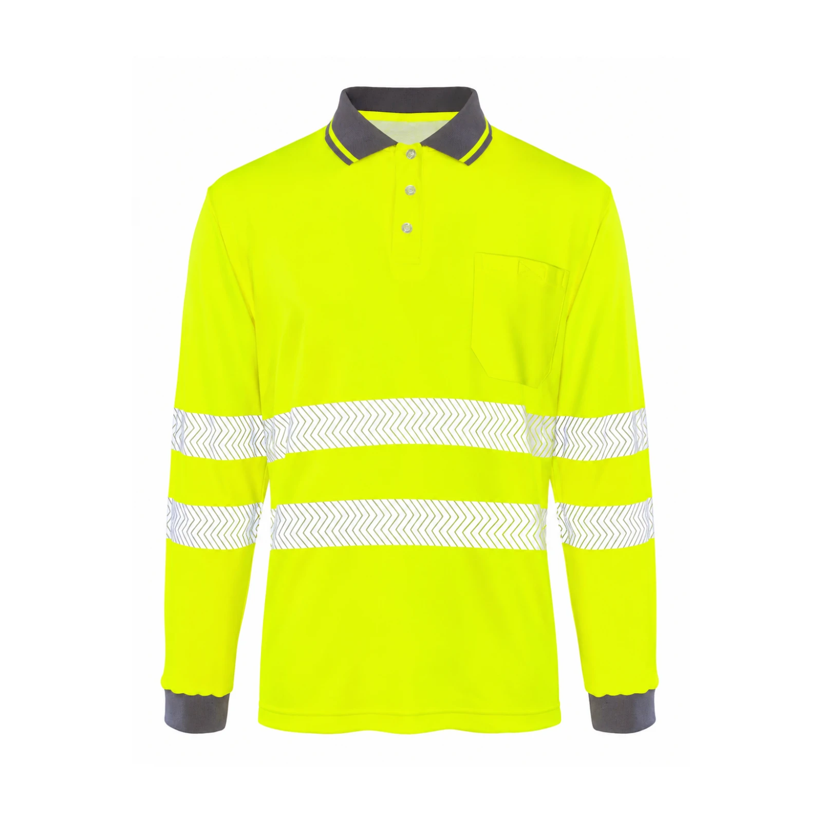 Polo de manga larga de alta visibilidad Seana BORI 10 PREMIUM — Amarillo flúor