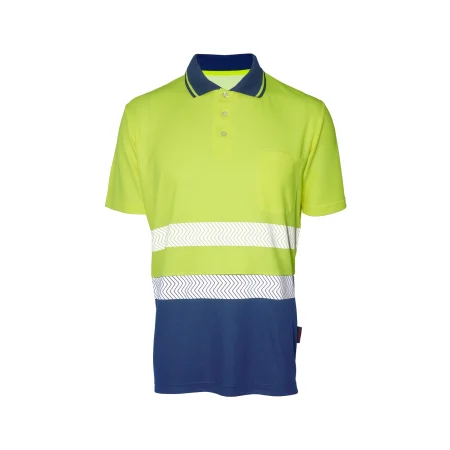 Polo de manga corta de alta visibilidad Seana BORI 11 PREMIUM — Marino / Amarillo flúor