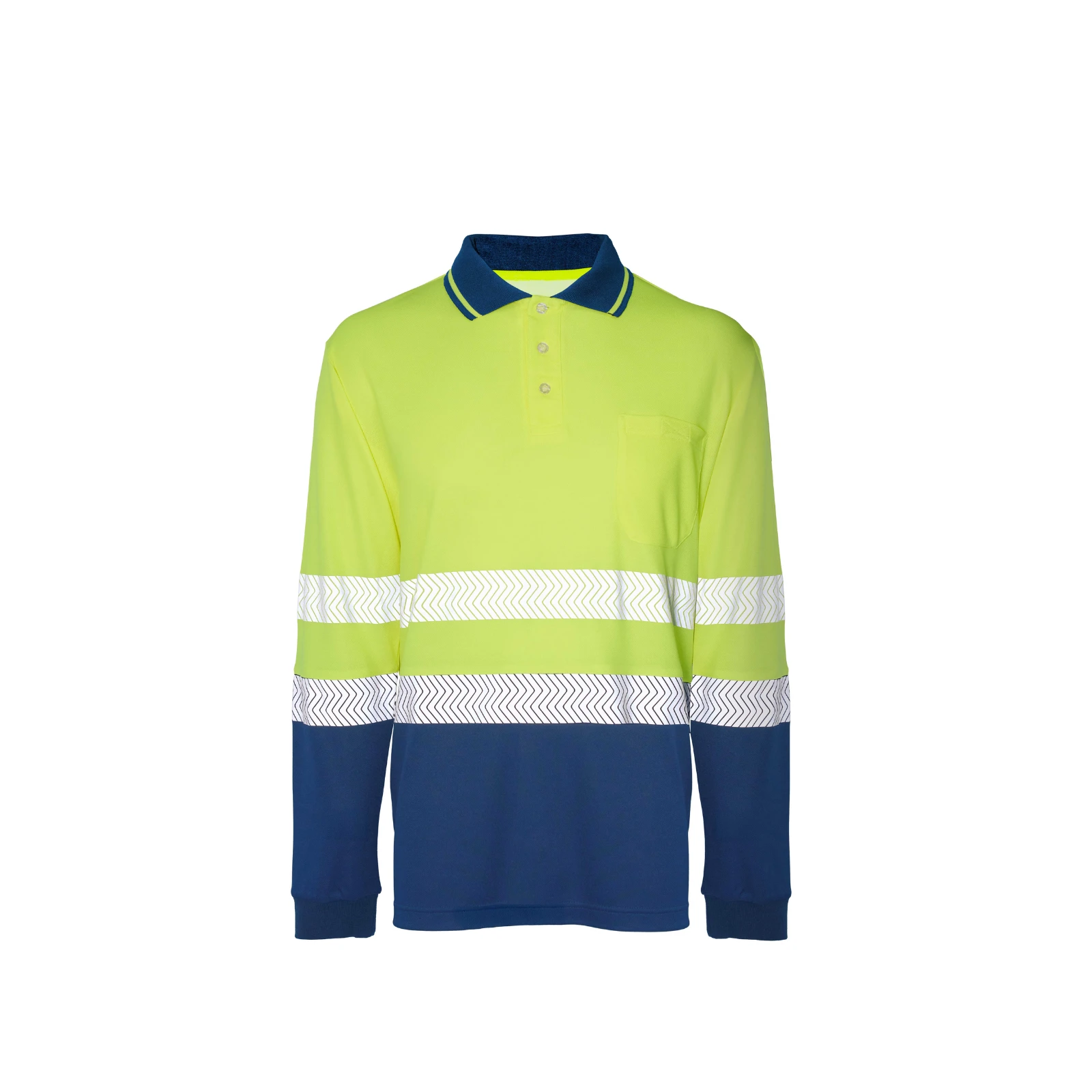 Polo de manga larga de alta visibilidad Seana BORI 12 PREMIUM — Marino / Amarillo flúor