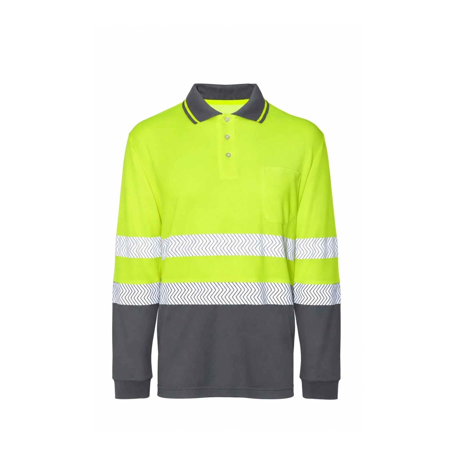 Polo de manga larga de alta visibilidad Seana BORI 12 PREMIUM — Gris / Amarillo flúor