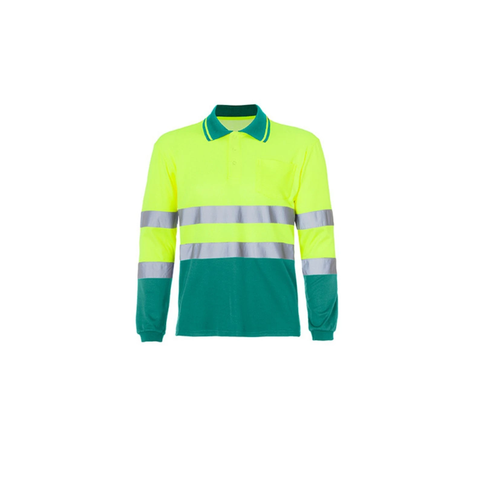 Polo de manga larga de alta visibilidad Seana BORI 4 — Verde hoja / Amarillo flúor