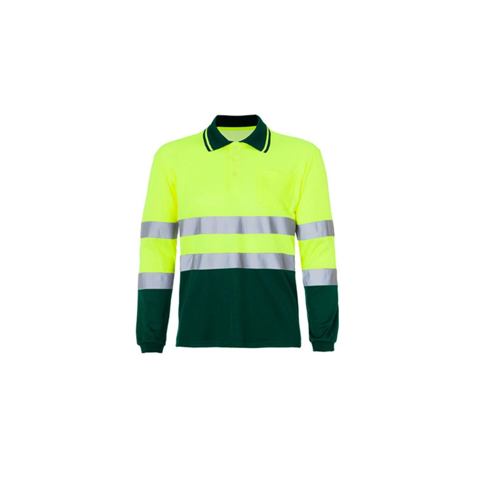 Polo de manga larga de alta visibilidad Seana BORI 4 — Verde botella / Amarillo flúor
