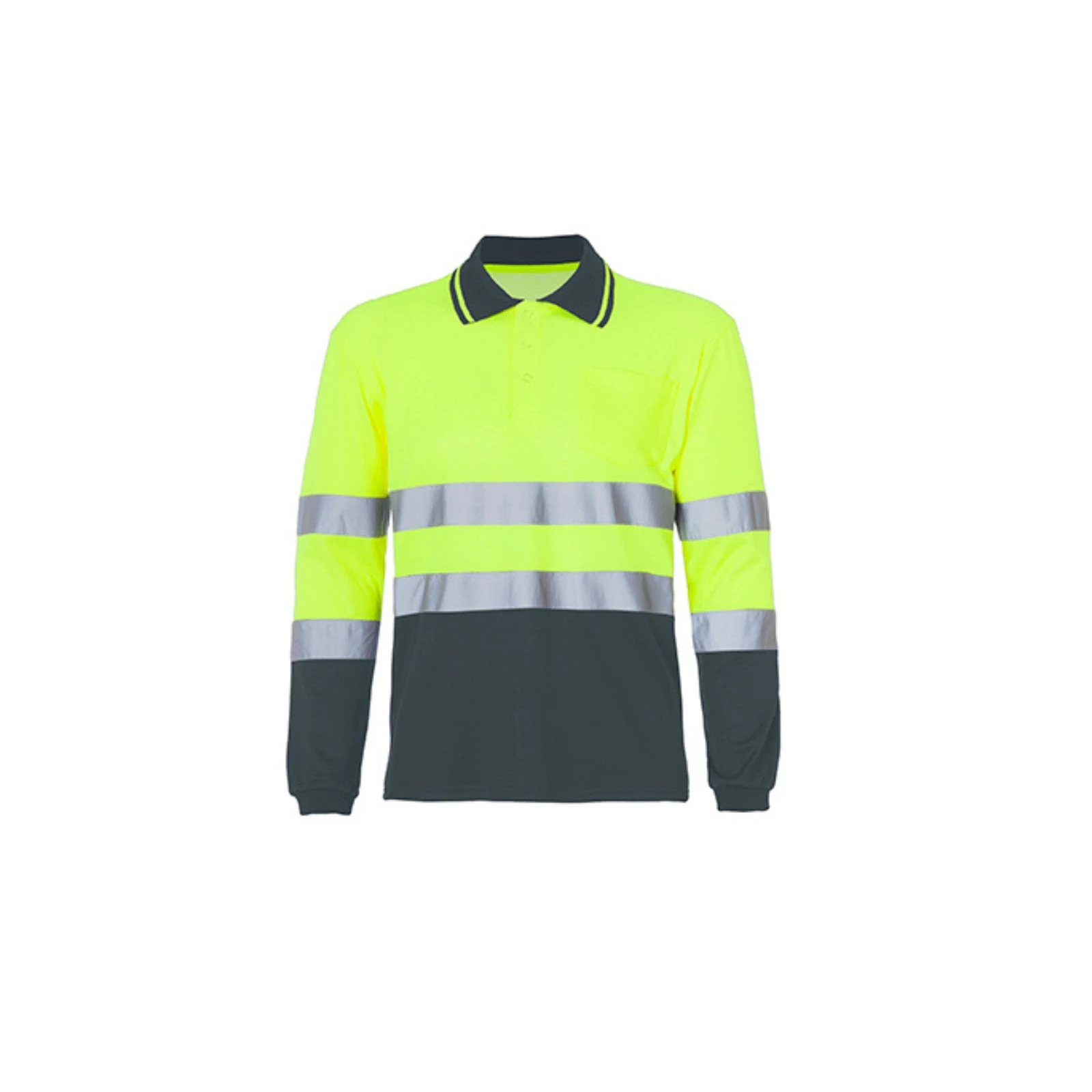 Polo de manga larga de alta visibilidad Seana BORI 4 — Gris / Amarillo flúor