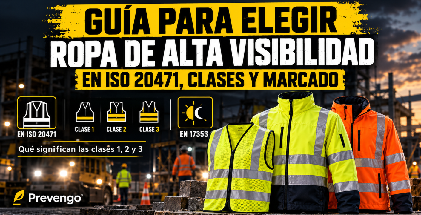 Guía visual para elegir ropa de alta visibilidad según la norma EN ISO 20471, clases 1, 2 y 3, con criterios de marcado y uso profesional.