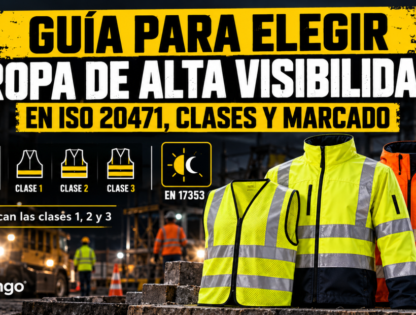 Guía visual para elegir ropa de alta visibilidad según la norma EN ISO 20471, clases 1, 2 y 3, con criterios de marcado y uso profesional.