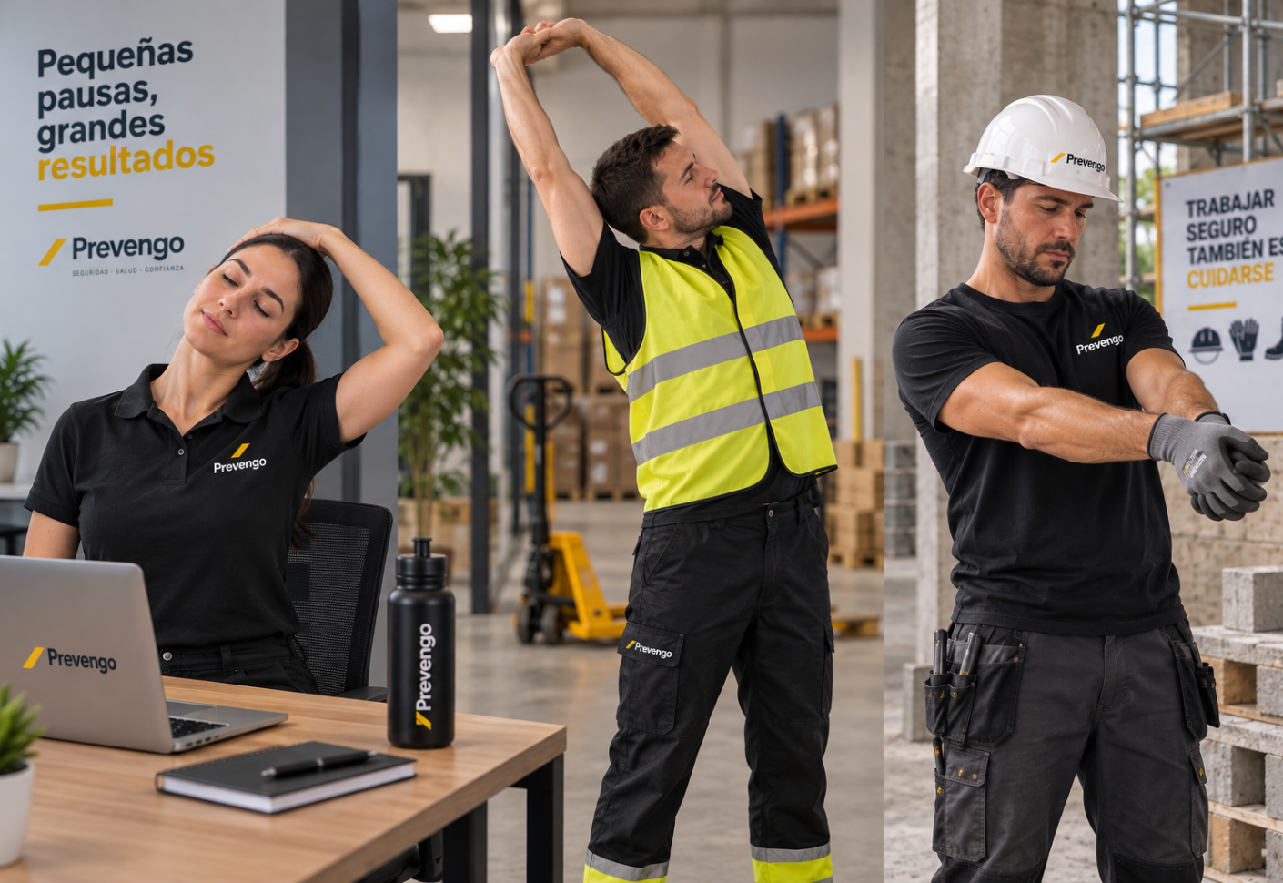 rabajadores realizando pausas activas adaptadas a diferentes puestos de trabajo